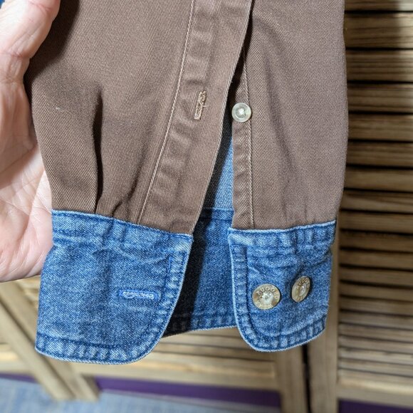 Wrangler Rugged Wear Blue Denim Shirt with Brown Details Size XXL 18-18.5 - Picture 5 of 9